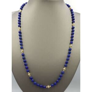 Lapis Lazuli Bead Necklace w 14K Gold Stations 24” 23g